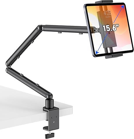 iPad Holder for Desk, Adjustable Tablet Arm iPad Desk Mount with C-Clamp, 30" Foldable Long Arm & 360┬░ Rotation, Fits 4.7"ΓÇô15.6" i Pad Pro/Air/Mini, Phones & 15.6" Portable Monitor