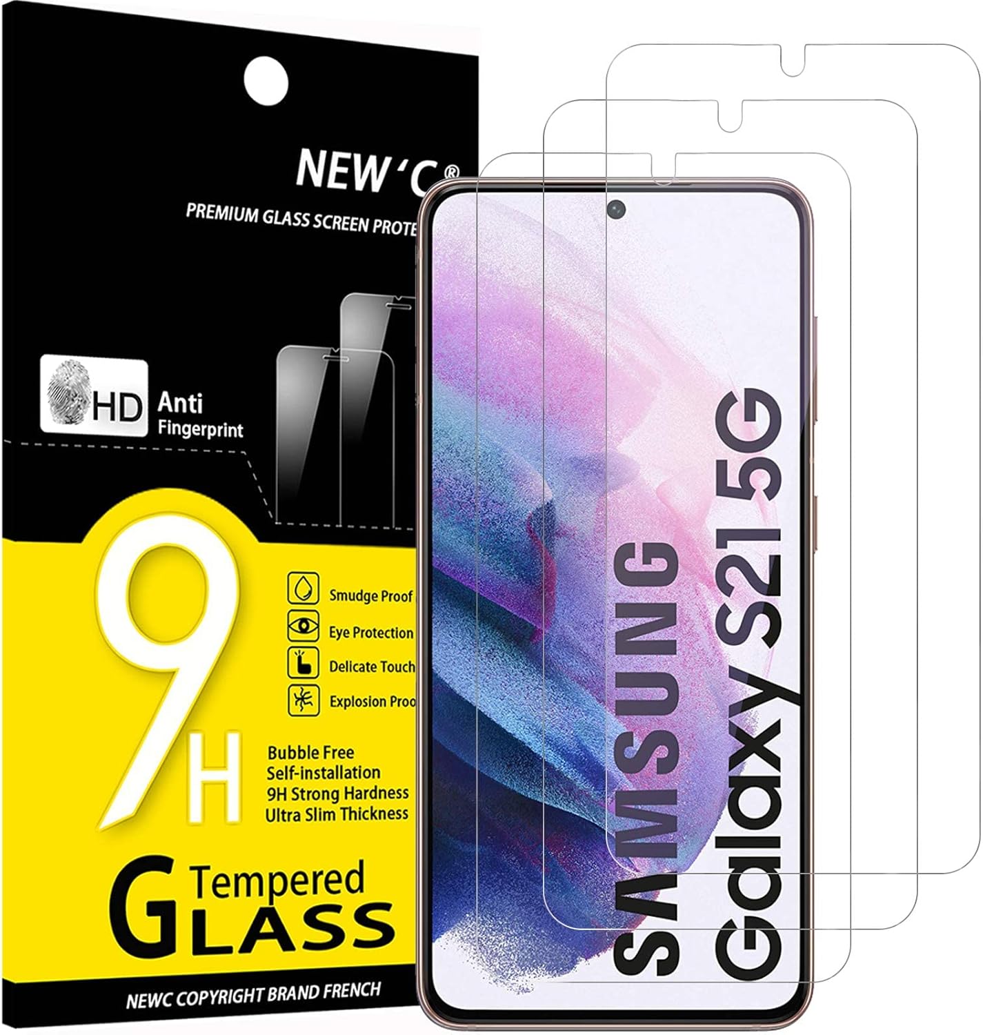 NEW'C 3 Pack Designed for Samsung Galaxy S21 FE 5G Screen Protector Tempered Glass,Case Friendly Scratch-proof, Bubble Free, Ultra Resistant
