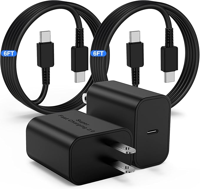 Samsung 45W Fast Charger - USB-C & 6FT Cable 2Pack for Galaxy S25/S24/S23/S22/S21 (Ultra,Plus,FE)